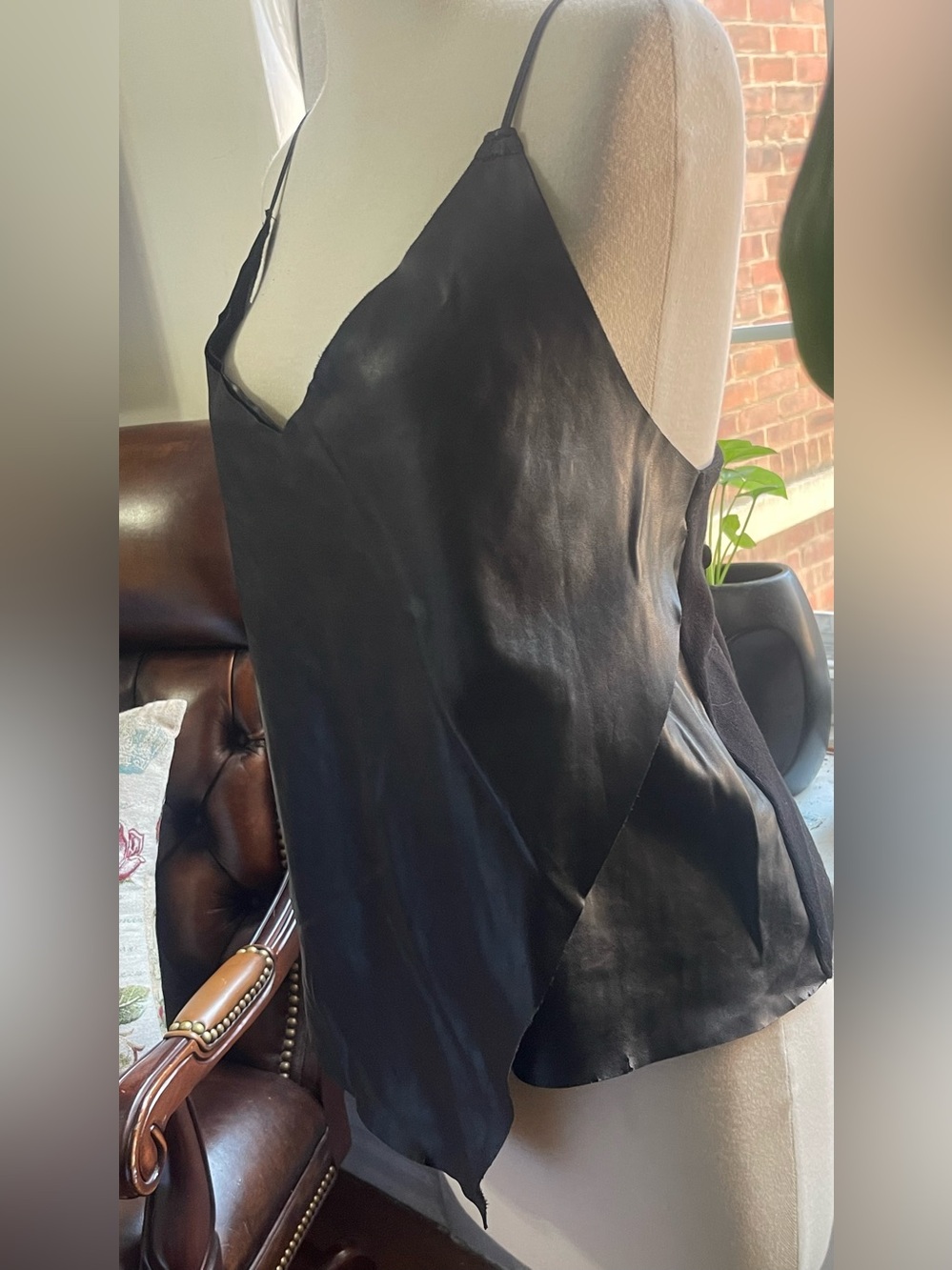 Black Satin Draped Camisole Top